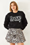 Women's Black Loose Cut Round Neck Sweatshirt Mbhs022 60601022 - 5