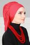 Flowy Combed Cotton Bonnet, B-25, Red - 2