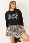 Women's Black Loose Cut Round Neck Sweatshirt Mbhs022 60601022 - 2
