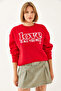 Women's Red Loose Fit Round Neck Sweatshirt Mbhs022 60601022 - 4