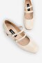 Women's Beige Patent Leather Genuine Leather Number 35-41 Double Strap Heel Shoes - 6