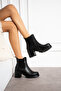 Black Women's Side Elastic Water and Cold Proof Non-Slip Sole Chunky Heeled Chelsea Boots T02