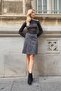 Lightweight Lycra Woolen Winter Jacquard Fabric High Waist Lightweight Above Knee Bell Skirt - Black Diagonal - 2