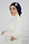 Chiffon Ready-Made Turban with Pleated Stone Flower Accessories,Ht-105,Ht-105,Navy Blue - 2