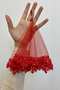 Red Bride Groom Halay Handkerchief, Glass Beads and Pearls, Henna Night Bride Wedding Bridesmaid Promise Engagement - 3