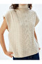 Textured Sleeveless Turtleneck Hair Knitted Sweater - 5