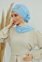 Low-Cut, Coverable Chiffon Ready-To-Wear Turban with Gold Accessories, Baby Blue, Ht-11 - 7