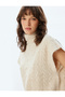 Textured Sleeveless Turtleneck Hair Knitted Sweater - 2
