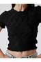 Textured Crop T-Shirt Asymmetrical Short Sleeve Round Neck Slim Fit - 5