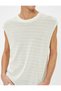 Crew Neck Textured Cotton Blend Sleeveless T-Shirt - 5