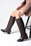 Brielle Brown Women's Biker Boots Without Zipper, Thin Faux Fur Lining - 6