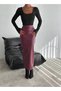 Women's Burgundy Pencil Skirt with Slit Back Zipper Pockets Hzl25W-Fry122431 - 2
