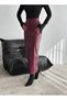 Women's Burgundy Pencil Skirt with Slit Back Zipper Pockets Hzl25W-Fry122431