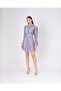 Pleated Long Sleeve Short Evening Dress with Belt Detail - 4037C - 3