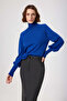 Cobalt Blue Turtleneck Long Balloon Sleeve Women's Sweater - 2