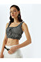 Ruffled Gingham Crop Bustier with Thick Straps and Bow Detail