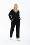Women's Large Size Collar Striped Pocket Two-Yarn Fabric High Waist Set - 2