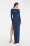 Long Sleeve Slit Long Evening Dress with Chest Embroidery Detail - 3005C - 3