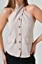 Back Low-cut Vest with Jewelled Collar and Pocket Detail - 4