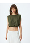 Crew Neck Crop Tank Top - Viscose, Elastic Waist - 3