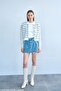 Women's Off-White Crew Neck Gold Button Brushed Striped Cardigan Jacket - 2