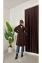 Oversize Cut Bathrobe Type Stamped Women's Coat with Gathered Sleeves and Mobile Belt - 4