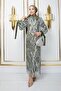 Lace-Up Sleeves, Sequin Patterned Tulle Hijab Evening Dress Light Green 1220