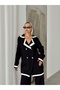 Women's Knitwear Bottom Top Set 4-Button Black Jacket and Trousers - 5