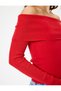 Floor Detailed Ribbed Long Sleeve Knitwear Off-The-Shoulder Sweater - 5