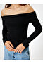 Floor Detailed Ribbed Long Sleeve Knitwear Off-The-Shoulder Sweater - 5