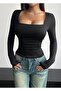 Square Neck Basic Slim Fit Long Sleeve Body Full Stretch Fabric True to Size