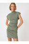 Stand Collar Short Cap Sleeve Draped Slim Fit Cotton Mini Pencil Dress