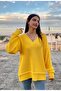 Oversized V-Neck Sweater with Sleeve and Hem Details - 3