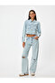 Crop Denim Jacket Pocket Detailed Buttoned Relaxed Cut Shirt Collar