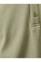 Collared T-Shirt Buttoned Textured Short Sleeve Piping - 6