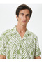Patterned Shirt Floral Turn-Down Collar Pocket Detailed Linen Blend - 2