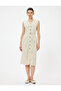 Linen Blend Shirt Dress Midi Length Sleeveless Belt Detail with Pockets - 3