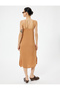 Thin Strap Midi Dress with Slit Detail in Crepe Fabric - 4
