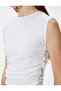 Sleeveless T-Shirt Drape Detail Round Neck Textured Slim Fit - 5