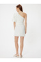 X Tuba Ünsal - One-Shoulder Balloon Sleeve Mini Flounce Dress with Lining - 4