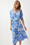 Wraped Collar Floral Summer Viscose Dress Blue Lrv0077 - 5