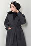 Fur Collared Cashmere Coat with Ribbed Detail Anthracite Hm2576 - 4
