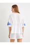 Balloon Sleeve Blouse V-Neck Floral Embroidered Cotton - 4