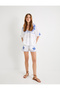 Balloon Sleeve Blouse V-Neck Floral Embroidered Cotton - 2