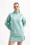 Mint Green Pleated Mini Skirt Turtleneck Sweater Bottom Top Knitwear Set - 2