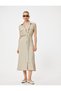 Sleeveless Midi Length Shirt Viscose Dress with Belt Pocket Detail - 3
