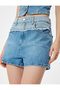 Mini Denim Shorts with Buttons, Color Block, Pockets, Relaxed Fit - 5