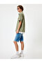 Slim Fit Denim Shorts Bermuda Fold Long Button Detail - 2