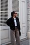 Trendy Loose-Fit Stamped Wool Look Bomber Jacket - Zippered and Pocket Detailed - 4