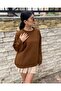 Women's Brown Oversize Crew Neck Knit Sweater - 3